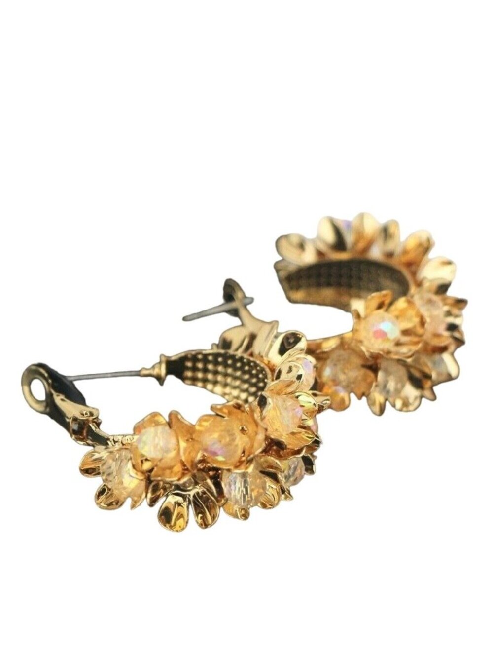 Kohl's Metal Earrings Gold-tone Hoops with Iridescent Beads & Flowers